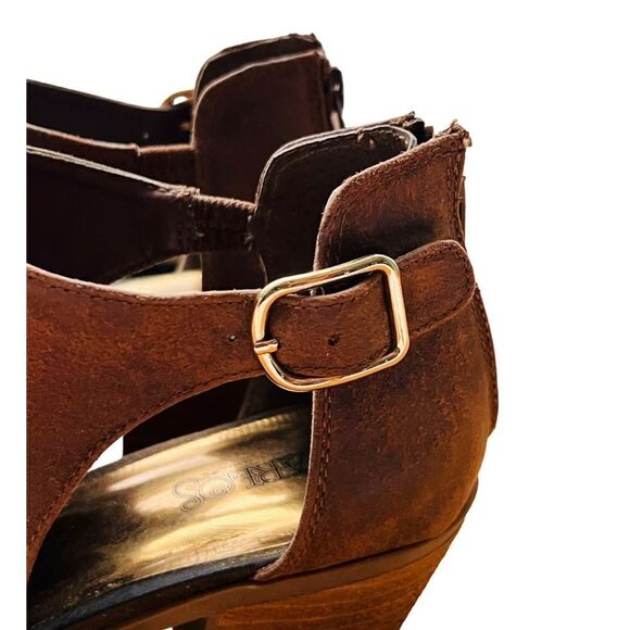 Carlos Santana Block Heel Peep Hole Brown Faux Suede Booties sz 8.5” - Picture 6 of 6